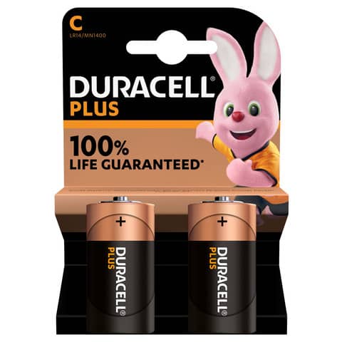 Batterie alcaline Duracell Plus100 Mezzatorcia C - MN1400 - blister da 2 - DU0301